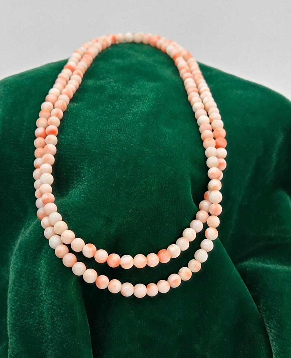 Vintage Geuine Angel Skin Coral Bead Necklace 32" Single Strand Pink Peach